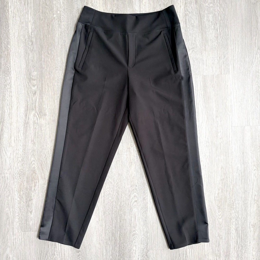 Athleta Endless Satin Side Stripe Pant Black Women's Size 10 High Rise Stretch - Picture 3 of 14